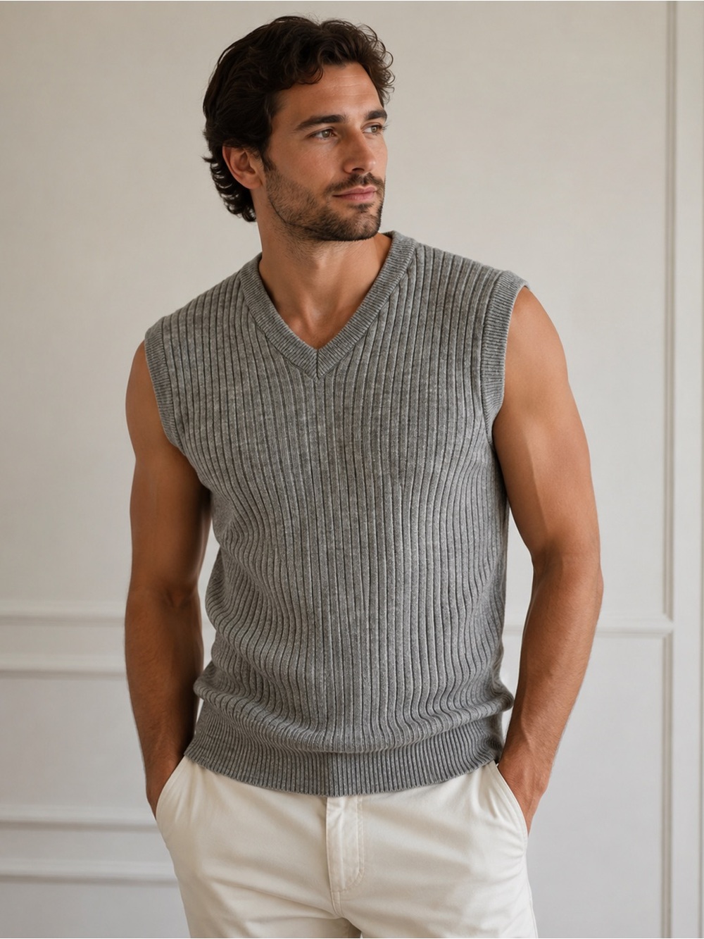 Vintage English Glen Men’s Heather Grey Sweater Vest Sz 16/18 (Standard Large)